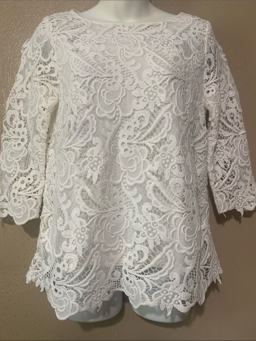 J Jill size XSP Off-White Women's White Lace Crochet Blouse Lined NWT